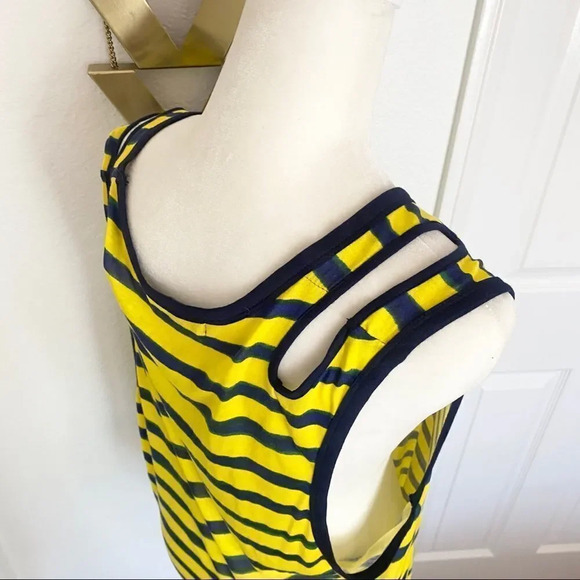 April May Yellow and Blue Striped Shoulder Cut Out Tank Top - Picture 4 of 10
